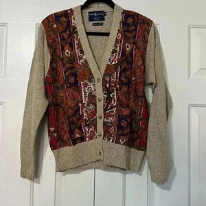 Vintage 90’s Ralph Lauren 100% Silk Button Front Cardigan Sweater Sz M Preppy